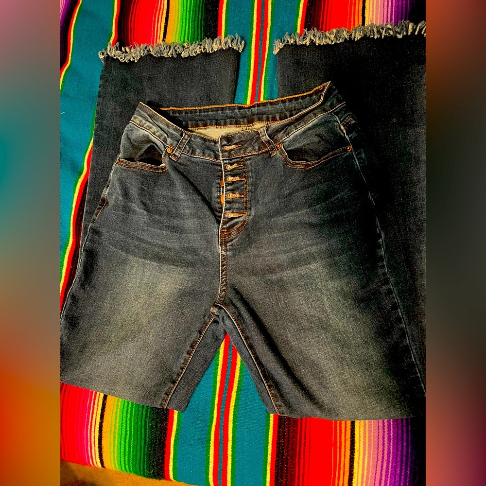 Distressed Flare Button Flys